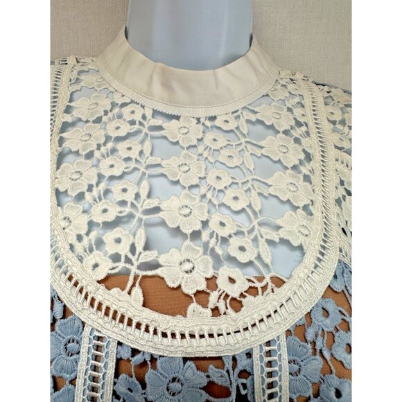 Self Portrait Blouse Top Petal Panelled Top Baby Blue Size 0 UK4 Orig Price $340 - Picture 7 of 16
